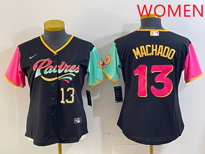 Women San Diego Padres 13 Machado Black City Edition 2025 Nike MLB Jersey style 6